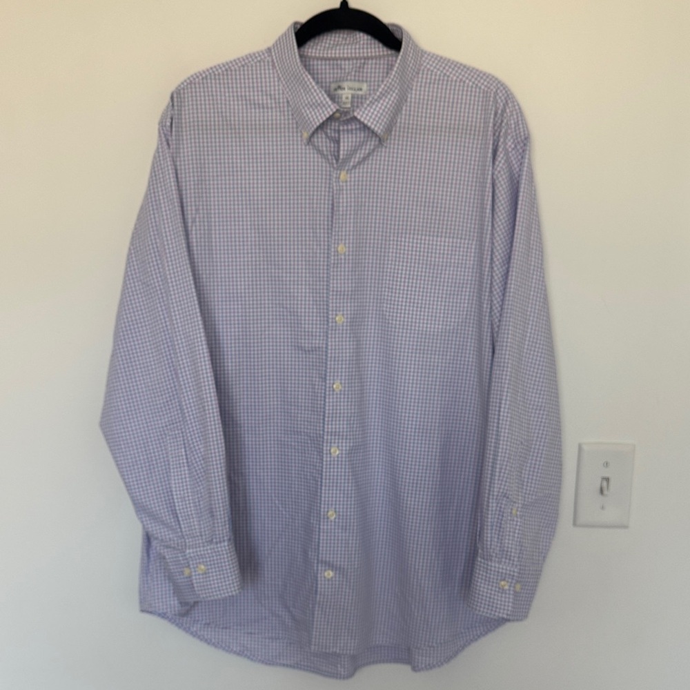 Peter Millar Blue and Lavender Checkered Gingham Button Down Shirt - Size XL